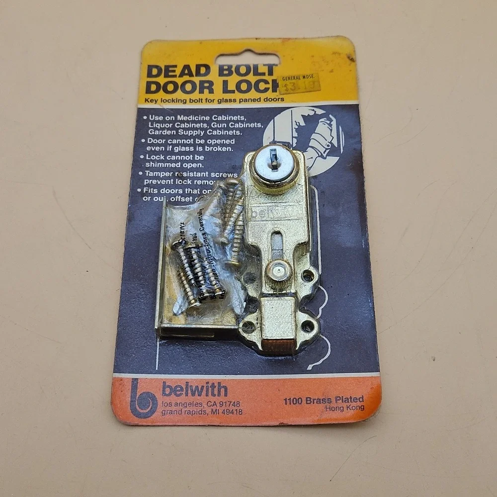 Vintage Belwith Dead Bolt Door Lock 1100 Brass Plated NOS Brand New 1981